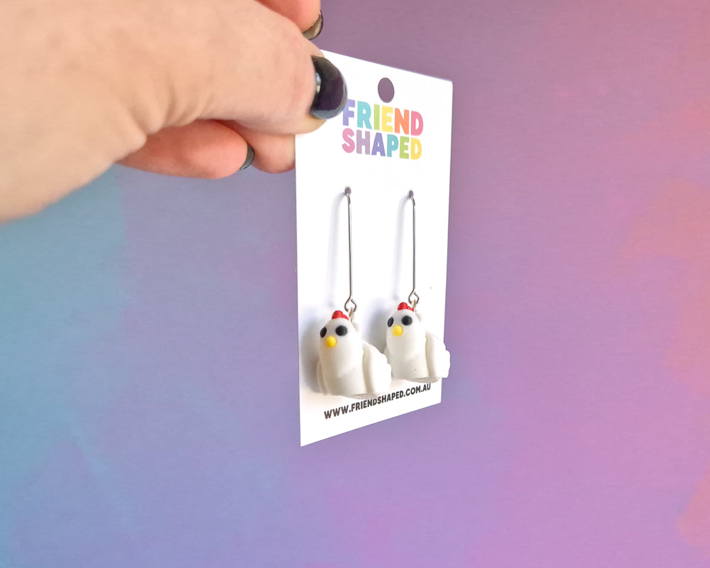 White Chicken Earrings