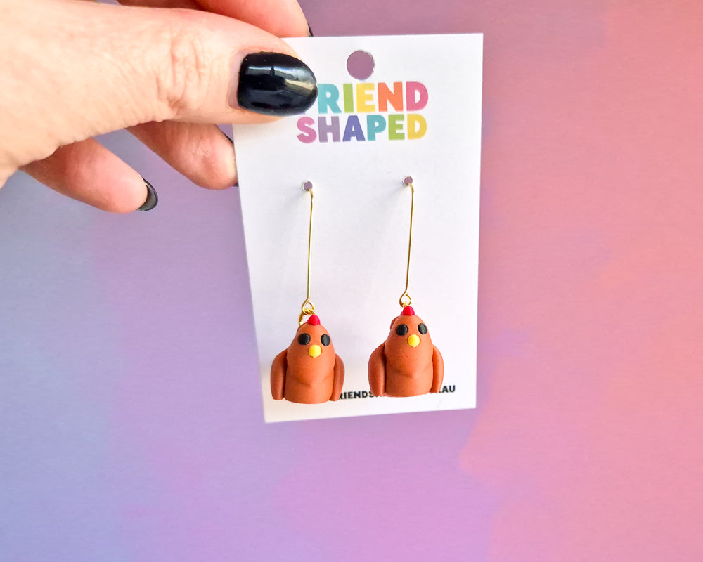 Brown Chicken Earrings
