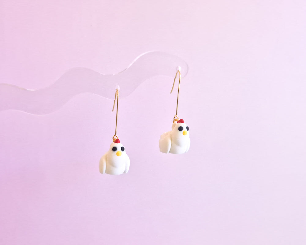 White Chicken Earrings