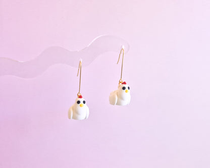 White Chicken Earrings