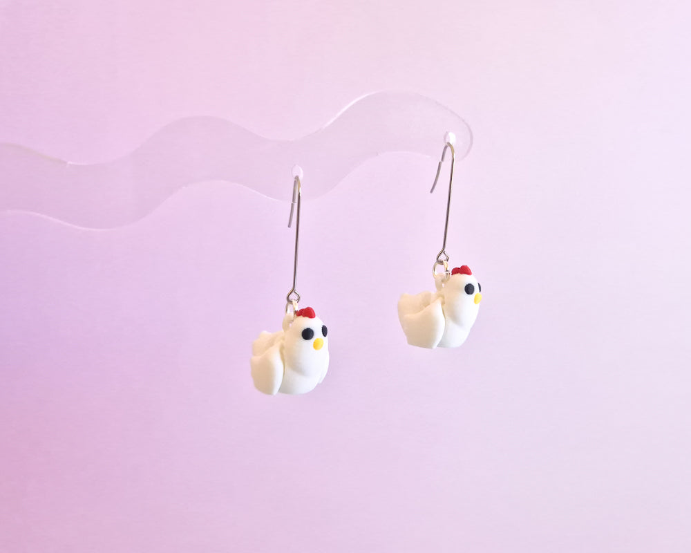 White Chicken Earrings