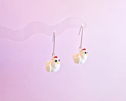 White Chicken Earrings