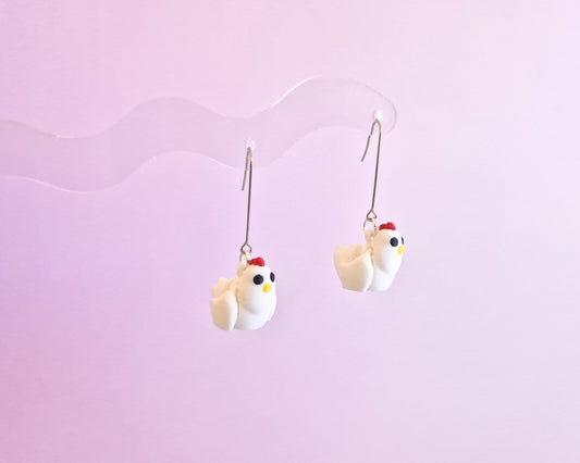 White Chicken Earrings