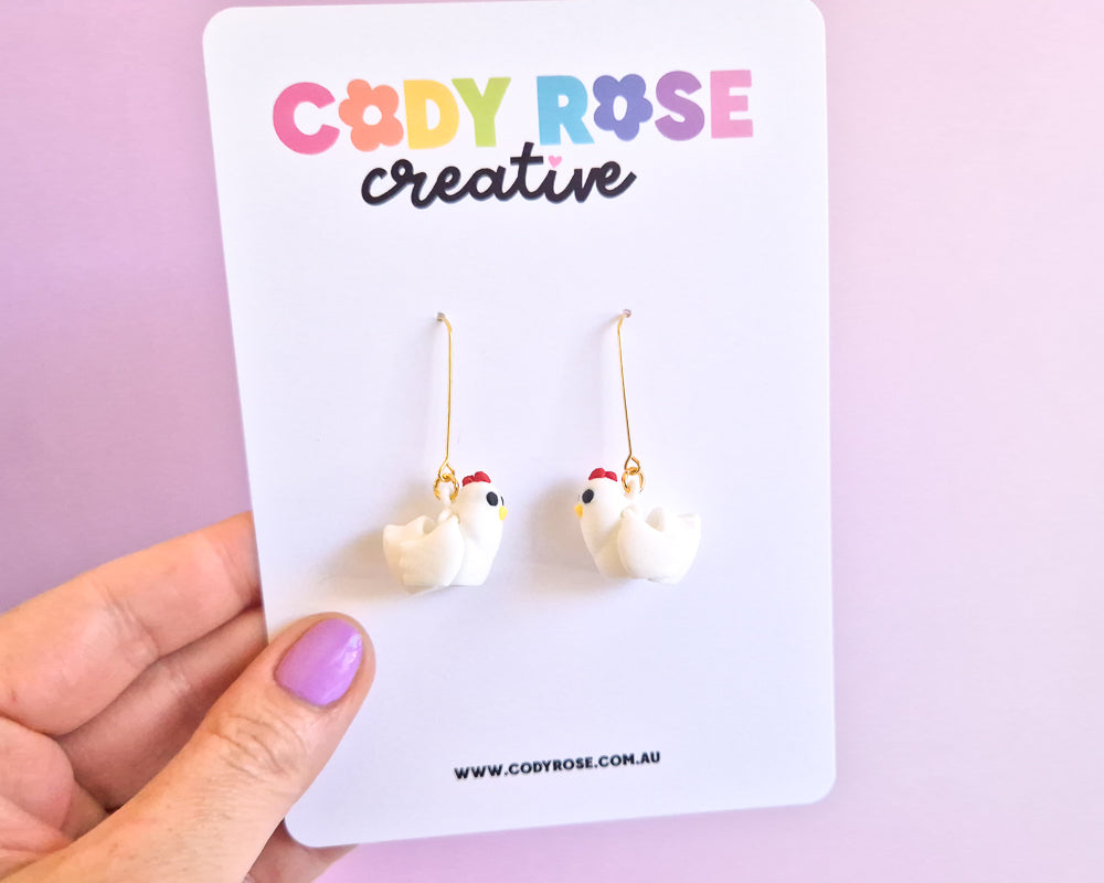 White Chicken Earrings