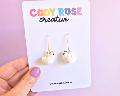 White Chicken Earrings