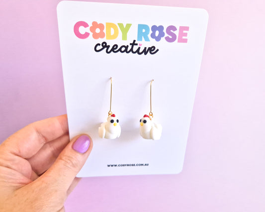 White Chicken Earrings