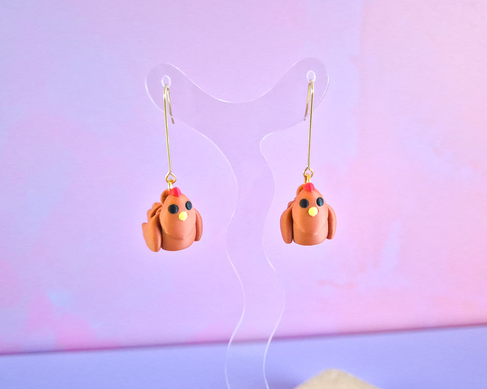 Brown Chicken Earrings
