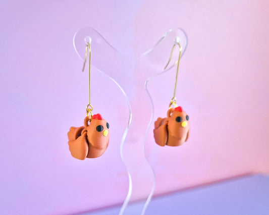 Brown Chicken Earrings
