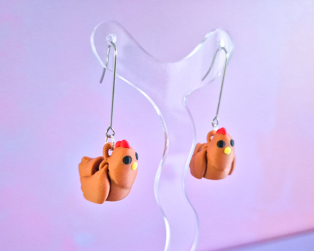 Brown Chicken Earrings