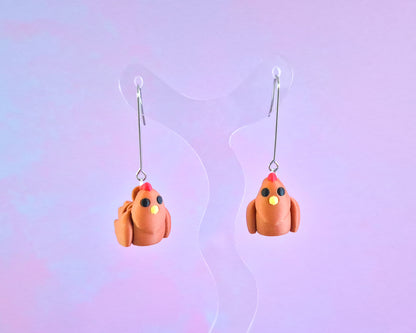 Brown Chicken Earrings