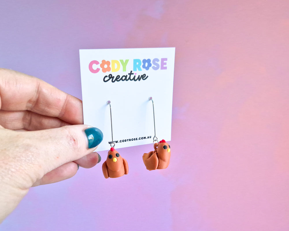 Brown Chicken Earrings