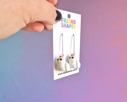 White Chicken Earrings