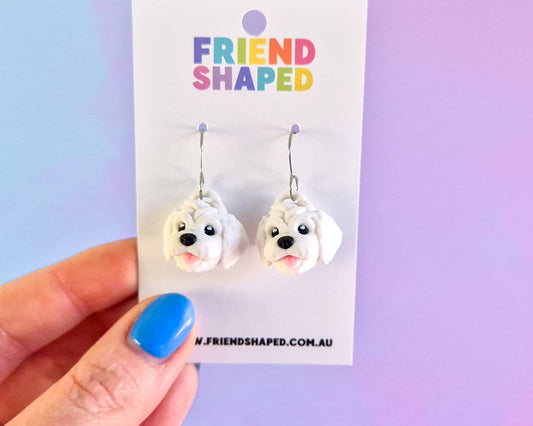 White Dog Earrings