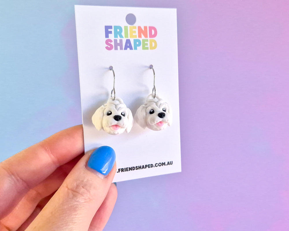 White Dog Earrings