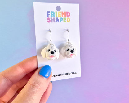 White Dog Earrings