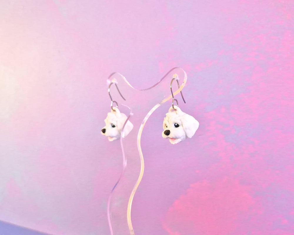 White Dog Earrings
