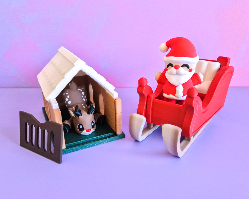 Santa, Rudolph, Sleigh & Stable Bundle