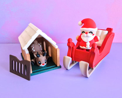 Santa, Rudolph, Sleigh & Stable Bundle