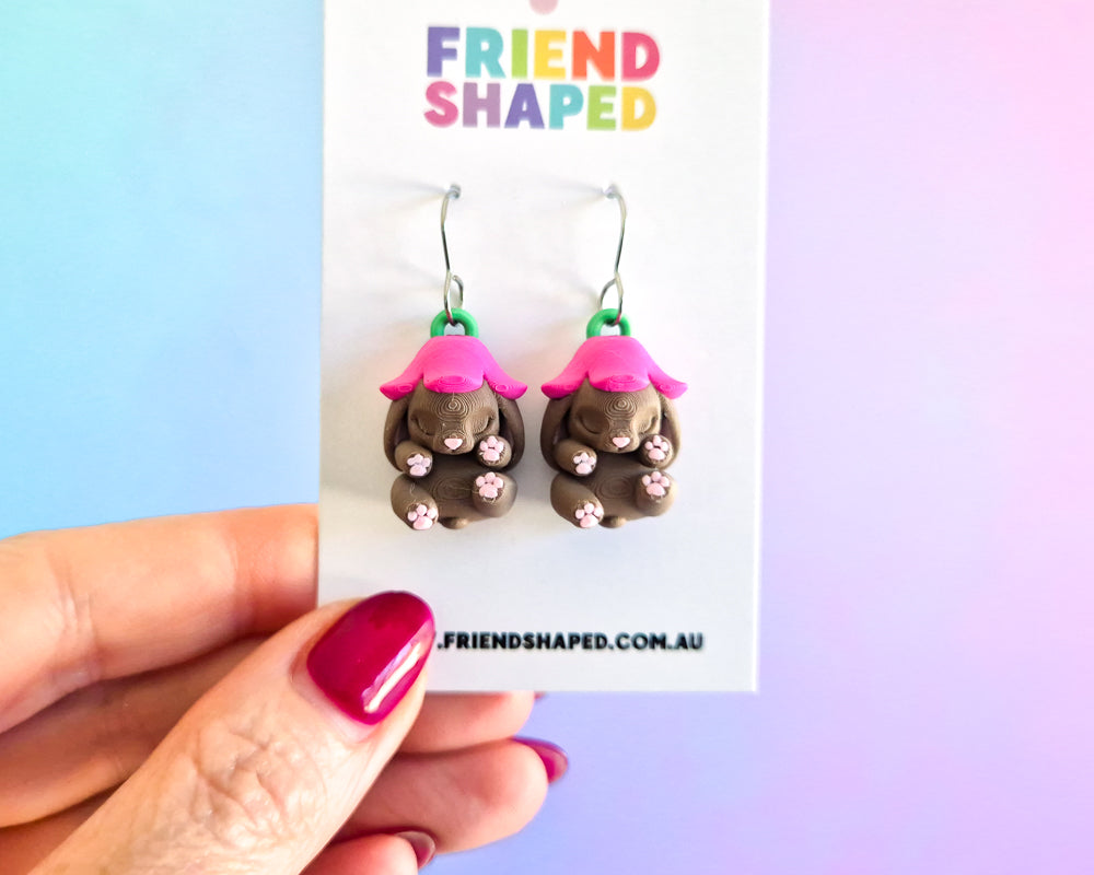 Sleep Bunny Earrings [Brown]
